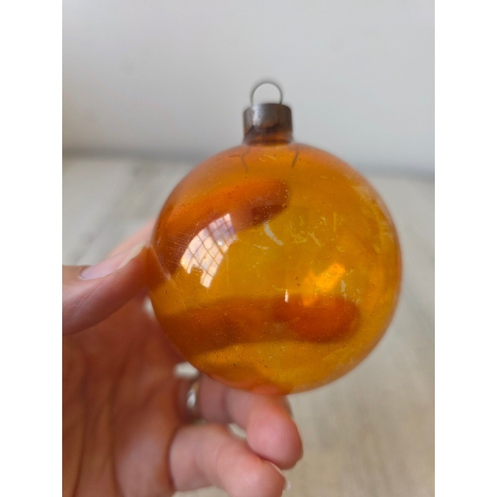 Vintage unsilvered orange glass ornament Xmas tree